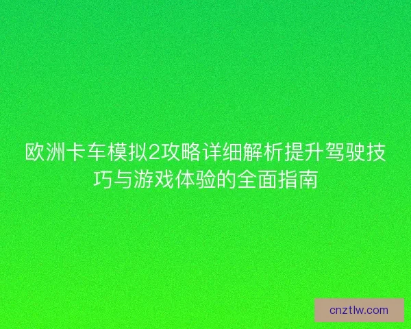 欧洲卡车模拟2攻略详细解析提升驾驶技巧与游戏体验的全面指南